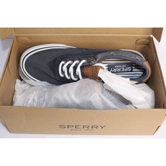 Sperry Striper ll, Salt Washed CVO Men's 9 Navy White Canvas Leather Casual NWB - Picture 9 of 10